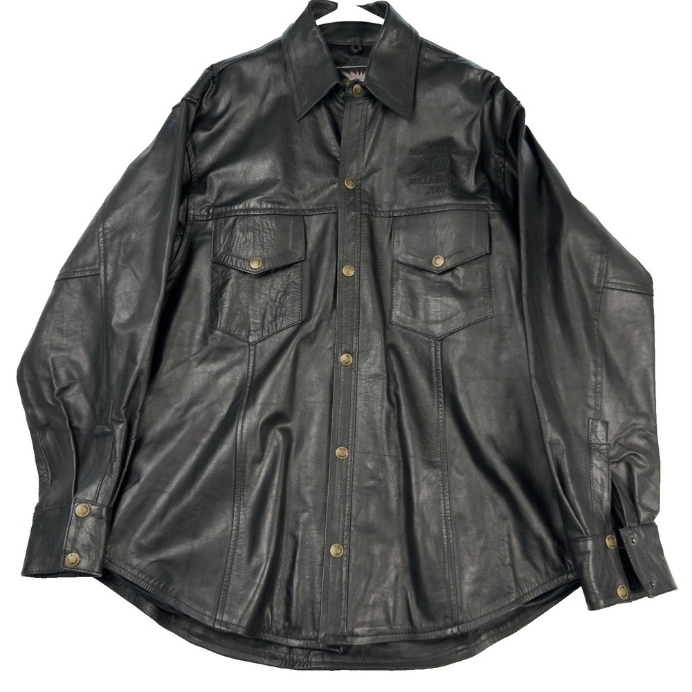 Vintage MAS Leather Jacket Mens‎ XL Hematite MO Nuclear Fuel 2001 Embroidered